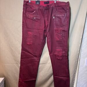 Embellish jeans men 44x34 Stiff Maroon NWT Distressed Ripped